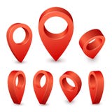 Map pointer 3d pin. Red pin marker for travel place. Location symbols vector set on white background