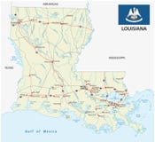 Mapa de camino de Luisiana con la bandera stock de ilustración Mapa de camino de Luisiana con la bandera stock de ilustración