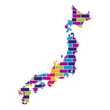 Mapa de Japão com multi fundo colorido da textura da parede do estilo do tijolo ilustração stock Mapa de Japão com multi fundo colorido da textura da parede do estilo do tijolo ilustração stock