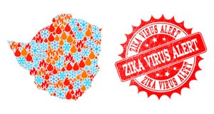 Mapa de mosaico de Zimbabwe del fuego y de copos de nieve y del sello rasguñado alarma del virus de Zika libre illustration Mapa de mosaico de Zimbabwe del fuego y de copos de nieve y del sello rasguñado alarma del virus de Zika libre illustration