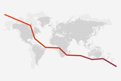 Mapa del mundo y un gráfico rojo de la caída en su fondo libre illustration Mapa del mundo y un gráfico rojo de la caída en su fondo libre illustration