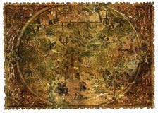 Mapa do pirata de terras da fantasia com dragões e sereias ilustração stock Mapa do pirata de terras da fantasia com dragões e sereias ilustração stock