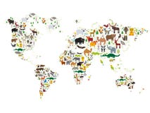 Mappa di mondo animale del fumetto per i bambini ed i bambini, animali da ogni parte del mondo su fondo bianco Vettore illustrazione di stock Mappa di mondo animale del fumetto per i bambini ed i bambini, animali da ogni parte del mondo su fondo bianco Vettore illustrazione di stock