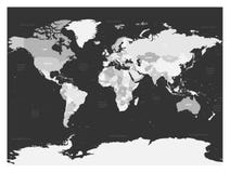 Mappa di mondo in quattro tonalità di grey su fondo scuro Mappa politica dell'alto spazio in bianco del dettaglio Illustrazione d Fotografia Stock Libera da Diritti Mappa di mondo in quattro tonalità di grey su fondo scuro Mappa politica dell'alto spazio in bianco del dettaglio Illustrazione d Fotografia Stock Libera da Diritti