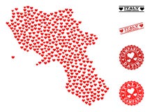 Mappa di mosaico del cuore dei bolli di regione e di lerciume di campania per i biglietti di S. Valentino royalty illustrazione gratis Mappa di mosaico del cuore dei bolli di regione e di lerciume di campania per i biglietti di S. Valentino royalty illustrazione gratis