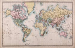 Mappa di vecchio mondo sulla proiezione di Mercators
