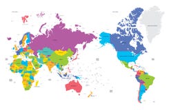 Mappa politica variopinta del mondo con grandi città, alta illustrazione di vettore del dettaglio illustrazione di stock Mappa politica variopinta del mondo con grandi città, alta illustrazione di vettore del dettaglio illustrazione di stock