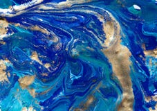 Marbled blue abstract background. Liquid marble pattern. Marbling acrylic texture