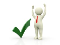 Marca de verificación verde con el hombre de negocios en el fondo blanco 3d rinden stock de ilustración Marca de verificación verde con el hombre de negocios en el fondo blanco 3d rinden stock de ilustración