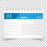 March 2018 calendar. Calendar planner design template. Week star Stock Photography March 2018 calendar. Calendar planner design template. Week star Stock Photography