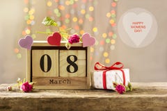 March 8, wooden calendar, happy women`s day Stock Images March 8, wooden calendar, happy women`s day Stock Images