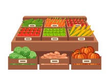Marché local de stalle Vente des légumes Illustration plate de vecteur Image libre de droits Marché local de stalle Vente des légumes Illustration plate de vecteur Image libre de droits
