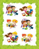 Marco de la historieta con los niños que juegan en diversas situaciones stock de ilustración Marco de la historieta con los niños que juegan en diversas situaciones stock de ilustración