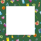 Marco del verde del cuadrado del bosquejo del ejemplo de la acuarela de los objetos de la escuela ilustración del vector Marco del verde del cuadrado del bosquejo del ejemplo de la acuarela de los objetos de la escuela ilustración del vector