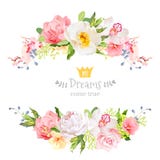 Marco floral del diseño del vector de los deseos preciosos Salvaje las flores subió, de la peonía, de la orquídea, de la hortensi Fotos de archivo Marco floral del diseño del vector de los deseos preciosos Salvaje las flores subió, de la peonía, de la orquídea, de la hortensi Fotos de archivo