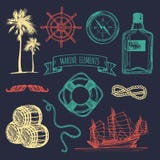 Marinesatz Vektorhand skizzierte Seeillustrationen Weinlesepirat wagt Zeichen Seedesignsammlung Lizenzfreies Stockbild Marinesatz Vektorhand skizzierte Seeillustrationen Weinlesepirat wagt Zeichen Seedesignsammlung Lizenzfreies Stockbild