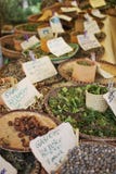 Market stand with spices and herbes  in saint paul on la reunion island