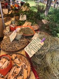 market stand with spices and herbes  in saint paul on la reunion island