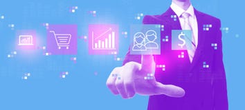 Marketing concept with businessman in duotone royalty free illustration Marketing concept with businessman in duotone royalty free illustration