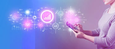 Marketing concept with woman using a tablet vector illustration Marketing concept with woman using a tablet vector illustration