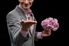 Happy charming male is making offer stock photography Happy charming male is making offer stock photography