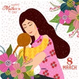 8 mars Gullig tecknad filmmoder, dotter och klotterblommor på en vit bakgrund Denna är mappen av formatet EPS8 vektor illustrationer 8 mars Gullig tecknad filmmoder, dotter och klotterblommor på en vit bakgrund Denna är mappen av formatet EPS8 vektor illustrationer