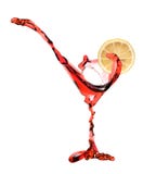 Martini vermelho que está sendo derramado dentro um vidro de martini fotos de stock Martini vermelho que está sendo derramado dentro um vidro de martini fotos de stock