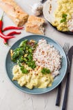 Masala fatto a mano di tikka del curry del pollo con riso basmati e il brocco immagine stock libera da diritti Masala fatto a mano di tikka del curry del pollo con riso basmati e il brocco immagine stock libera da diritti