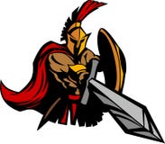 Mascote Trojan espartano com espada e protetor ilustração royalty free Mascote Trojan espartano com espada e protetor ilustração royalty free
