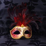 Masker bij een zwarte fluweelzetel (Venetië, Italië) stock afbeeldingen Masker bij een zwarte fluweelzetel (Venetië, Italië) stock afbeeldingen