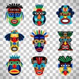 Masque aztèque réglé sur le fond transparent illustration stock Masque aztèque réglé sur le fond transparent illustration stock