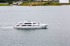 Massive White Yacht Cruising Bay Stock Photos Massive White Yacht Cruising Bay Stock Photos
