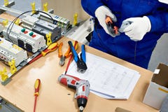 Master Electrician Collects Electrical Diagram Royalty Free Stock Photos Master Electrician Collects Electrical Diagram Royalty Free Stock Photos