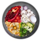 Mat förmultnade vid färg, röda foods, vit, gräsplan, guling, idérikt begrepp royaltyfria bilder Mat förmultnade vid färg, röda foods, vit, gräsplan, guling, idérikt begrepp royaltyfria bilder