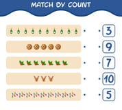 Match by count of cartoon christmas. . Match and count game. Educational game for pre shool years kids and toddlers