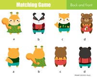 Matching game. Educational children activity with cute animals. Learning back and front vector illustration Matching game. Educational children activity with cute animals. Learning back and front vector illustration