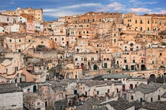Matera, Basilicata, Italy: view at sunrise of the old town stock image Matera, Basilicata, Italy: view at sunrise of the old town stock image
