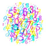 Mathematics background - group of random different numbers math pattern, bright neon 80s style vector illustration Mathematics background - group of random different numbers math pattern, bright neon 80s style vector illustration
