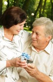 Mature couple with gift stock image Mature couple with gift stock image