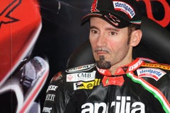 Max Biaggi Aprilia RSV4 Aprilia Racing Team royalty free stock image Max Biaggi Aprilia RSV4 Aprilia Racing Team royalty free stock image