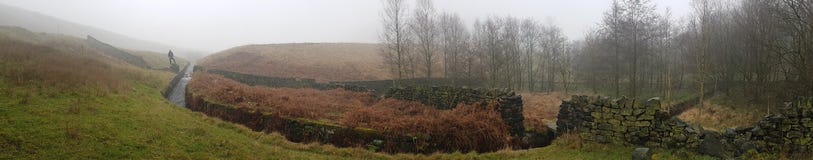 Mały jezioro z ściany z cegieł scenerią w Yorkshire zdjęcie stock Mały jezioro z ściany z cegieł scenerią w Yorkshire zdjęcie stock