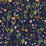 Meadow flowers seamless pattern. Vector graphics