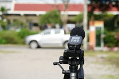 Measuring the noise on the road with a sound level meter. royalty free stock image Measuring the noise on the road with a sound level meter. royalty free stock image