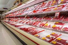 Meat aisle in an American supermarket