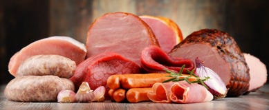 Meat products including ham and sausages Royalty Free Stock Photo Meat products including ham and sausages Royalty Free Stock Photo