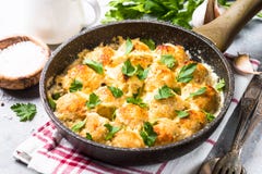 Meatballs In Cream Sauce With Parmesan Cheese. Royalty Free Stock Images