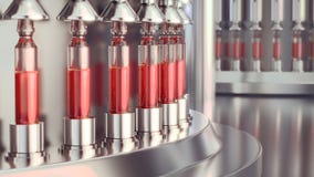 Pharmaceutical manufacturing line at pharmacy factory. 3d illustration stock illustration Pharmaceutical manufacturing line at pharmacy factory. 3d illustration stock illustration