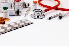 Medical ampules, bottles, pills and syringes. Stock Image Medical ampules, bottles, pills and syringes. Stock Image