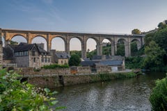 Medieval Dinan Port France bridge and river view stone buildings. stock image Medieval Dinan Port France bridge and river view stone buildings. stock image