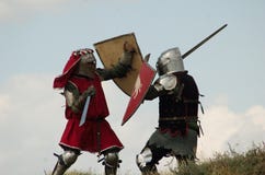 Medieval European knights fighting